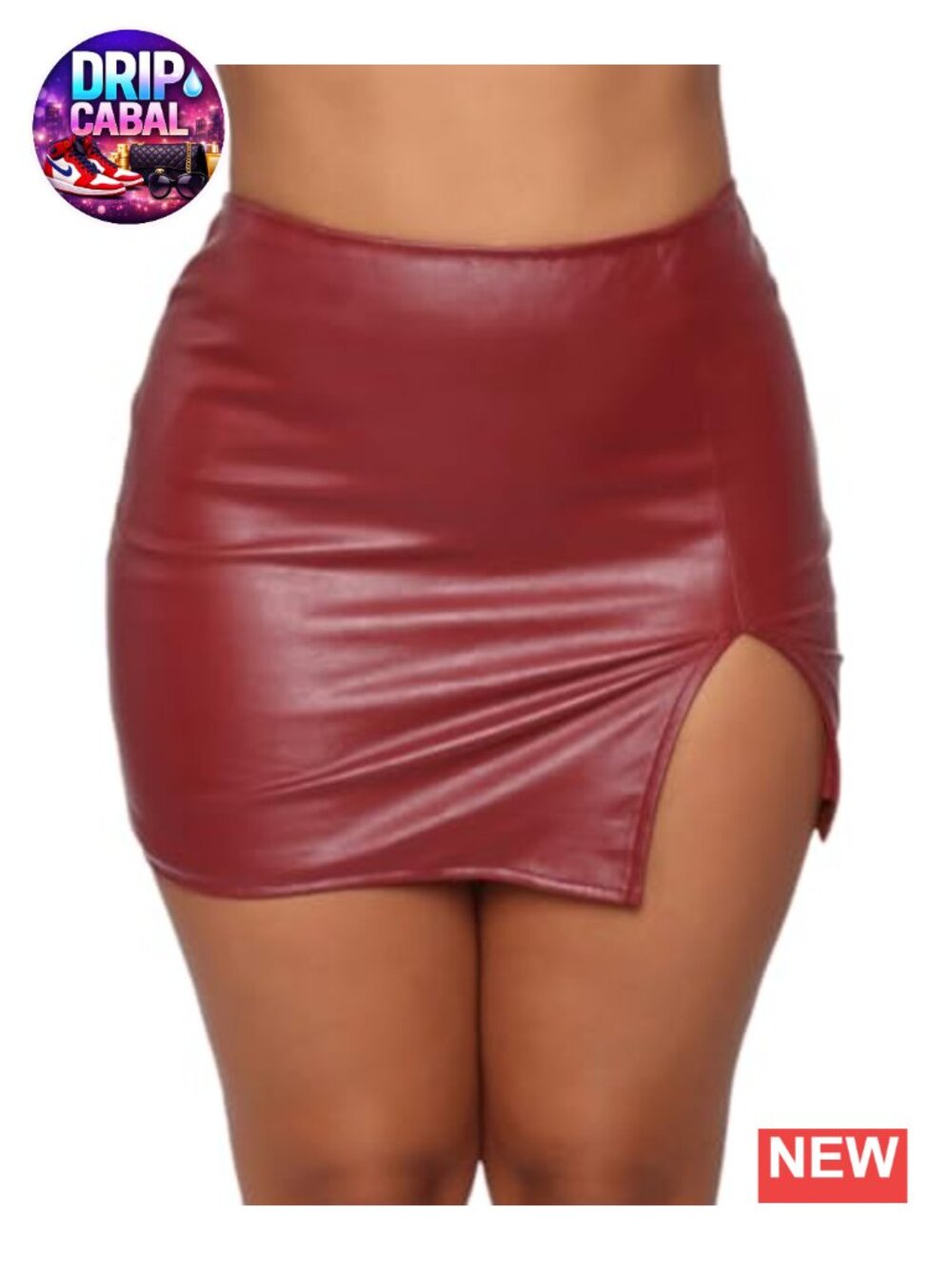 PU Leather Bodycon Skirt High Waisted Stretchy Asymmetrical Split Hem Mini Skirt